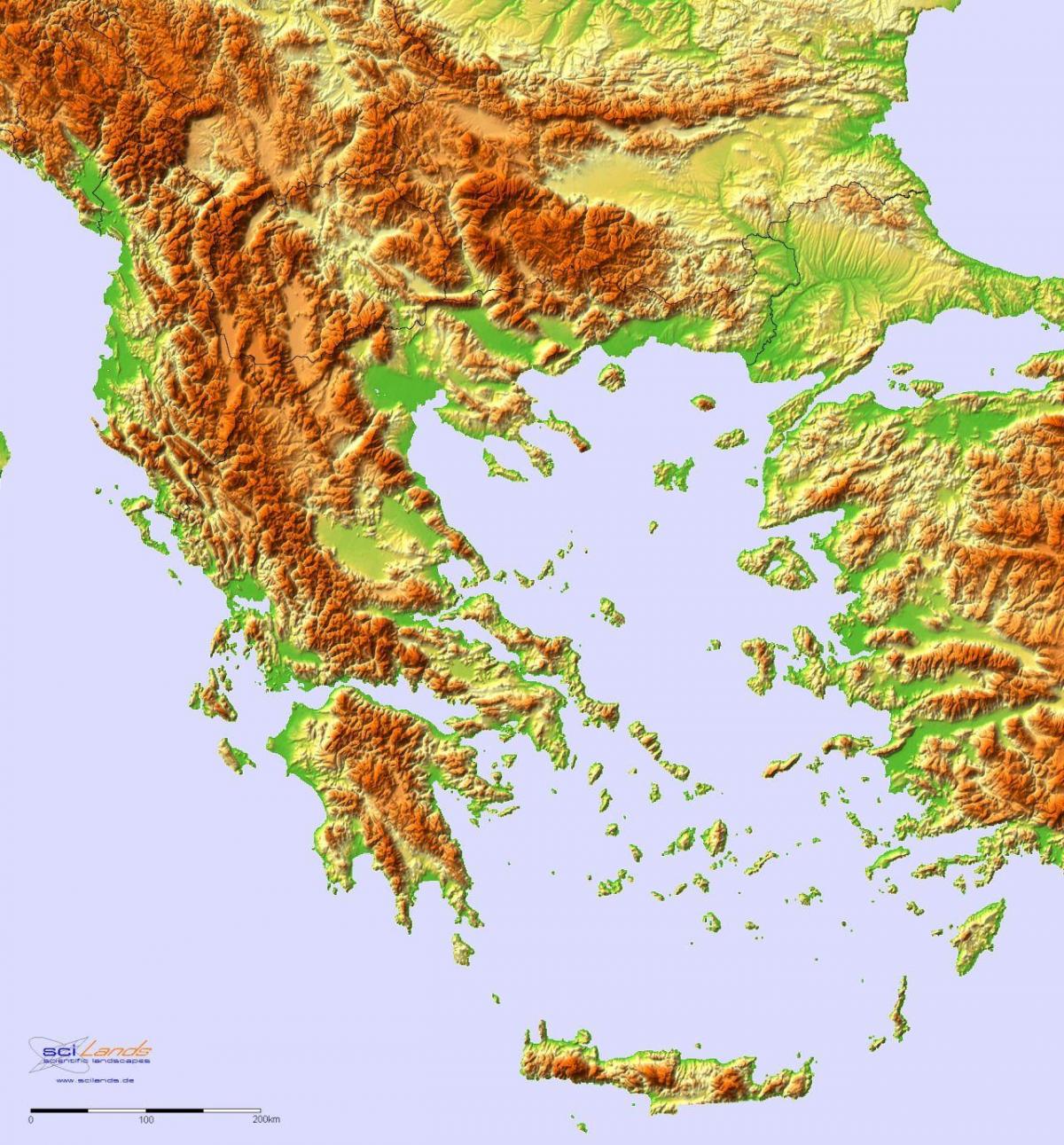 Griekenland hoogtekaart