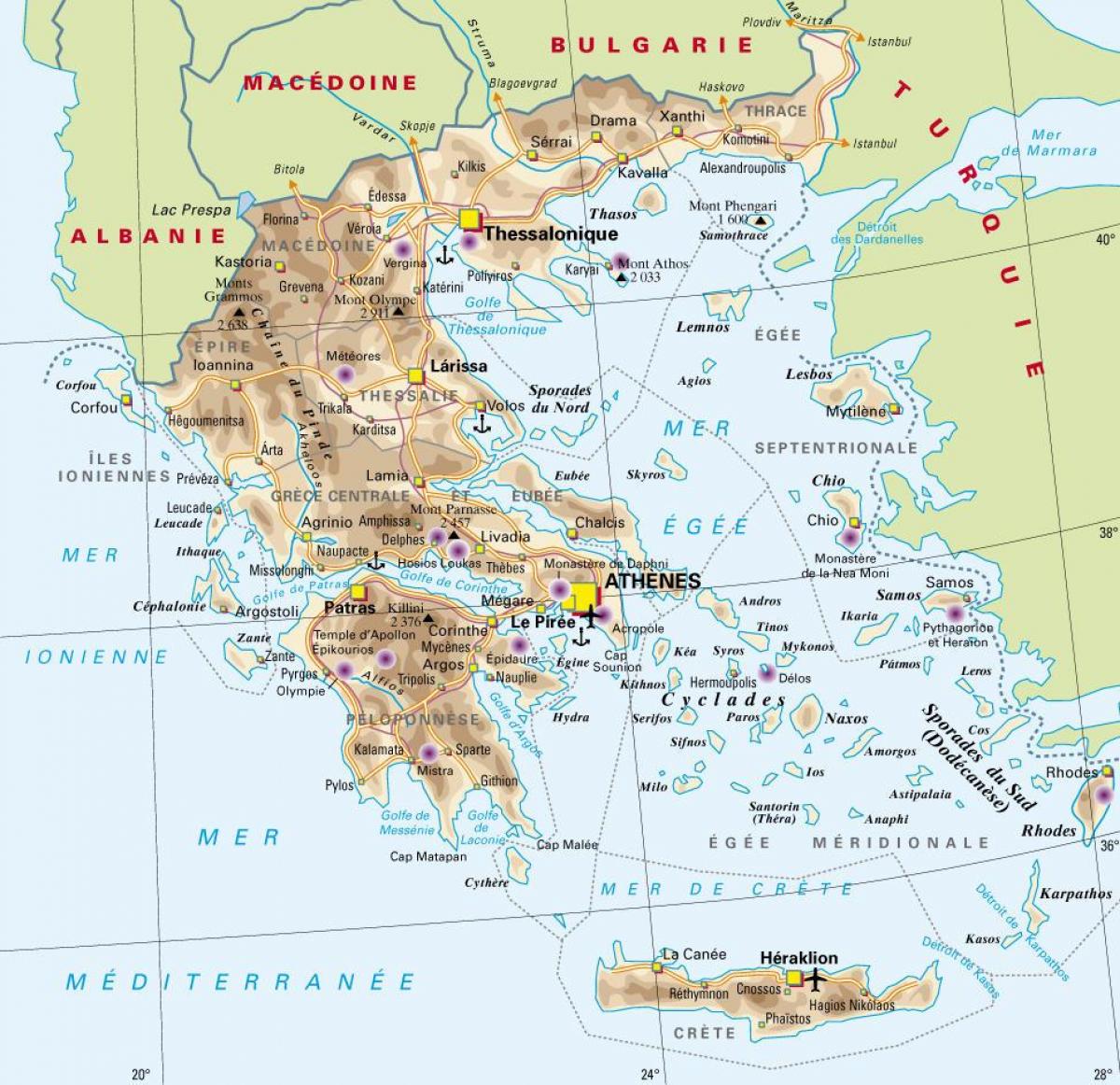 Bergen in Griekenland kaart
