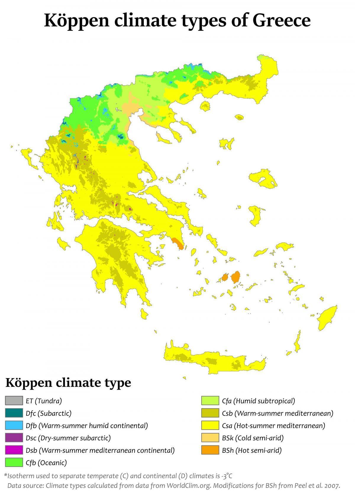 Griekenland temperatuurkaart