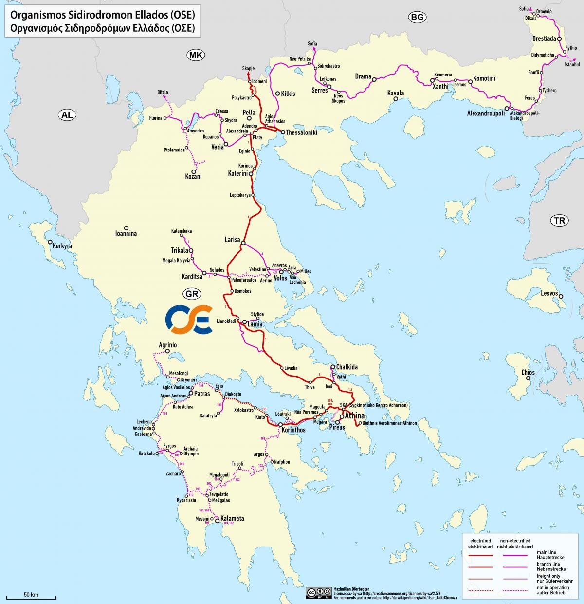 Griekenland spoorlijnkaart