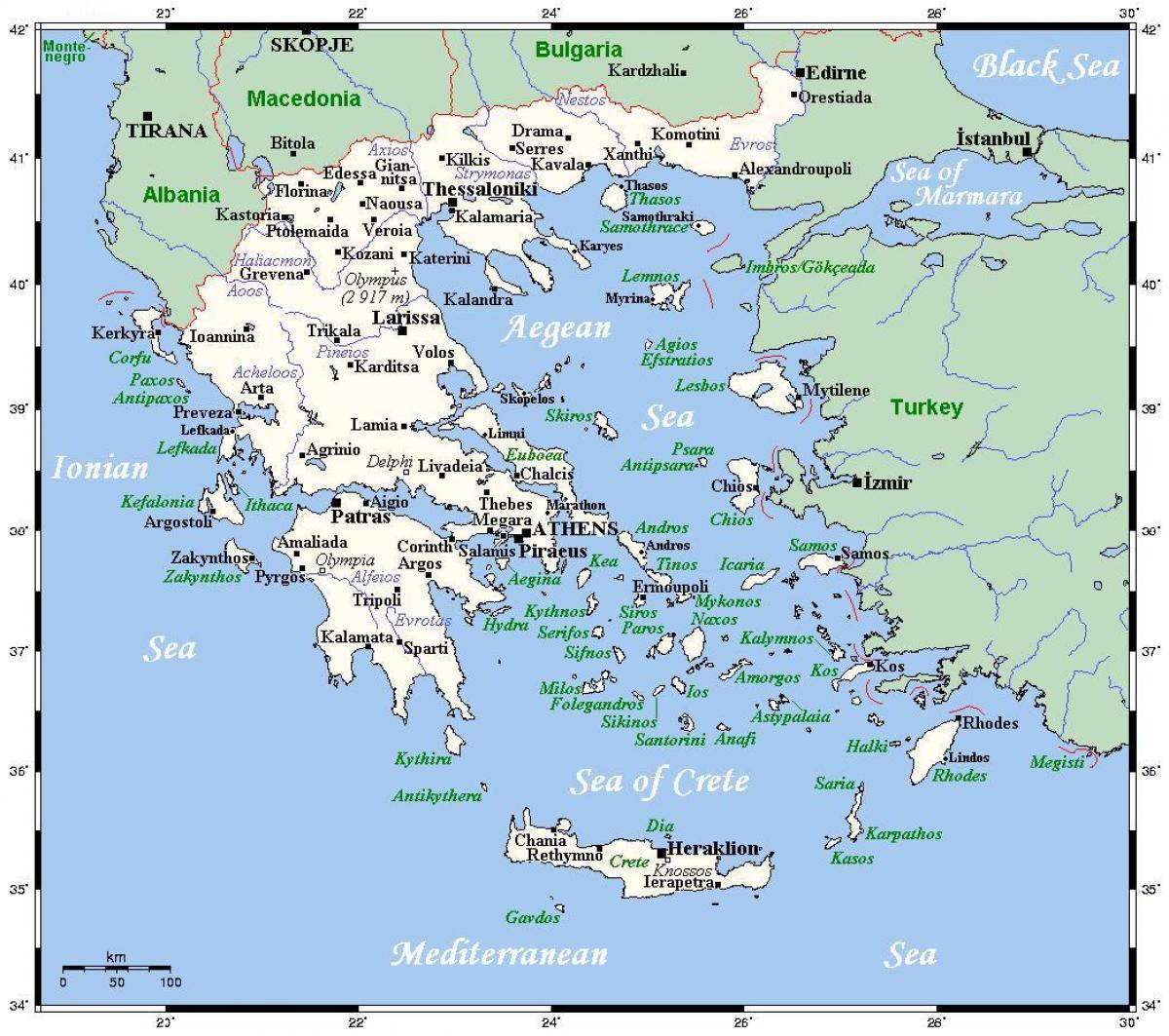 Rivieren in Griekenland kaart