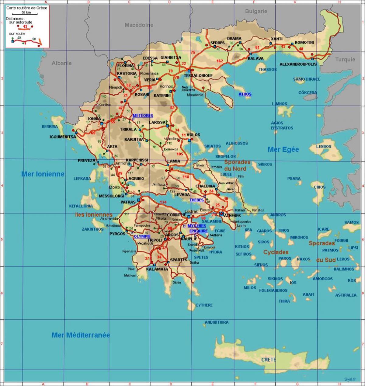 Snelwegkaart van Griekenland