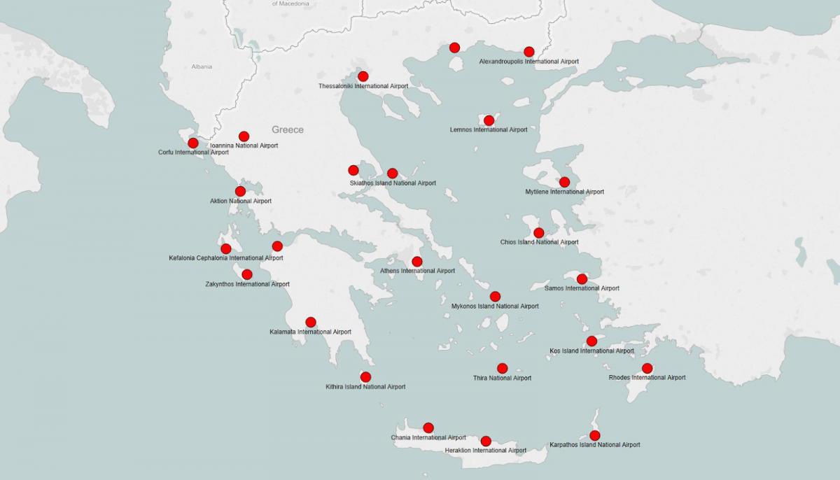 Kaart van de luchthavens van Griekenland