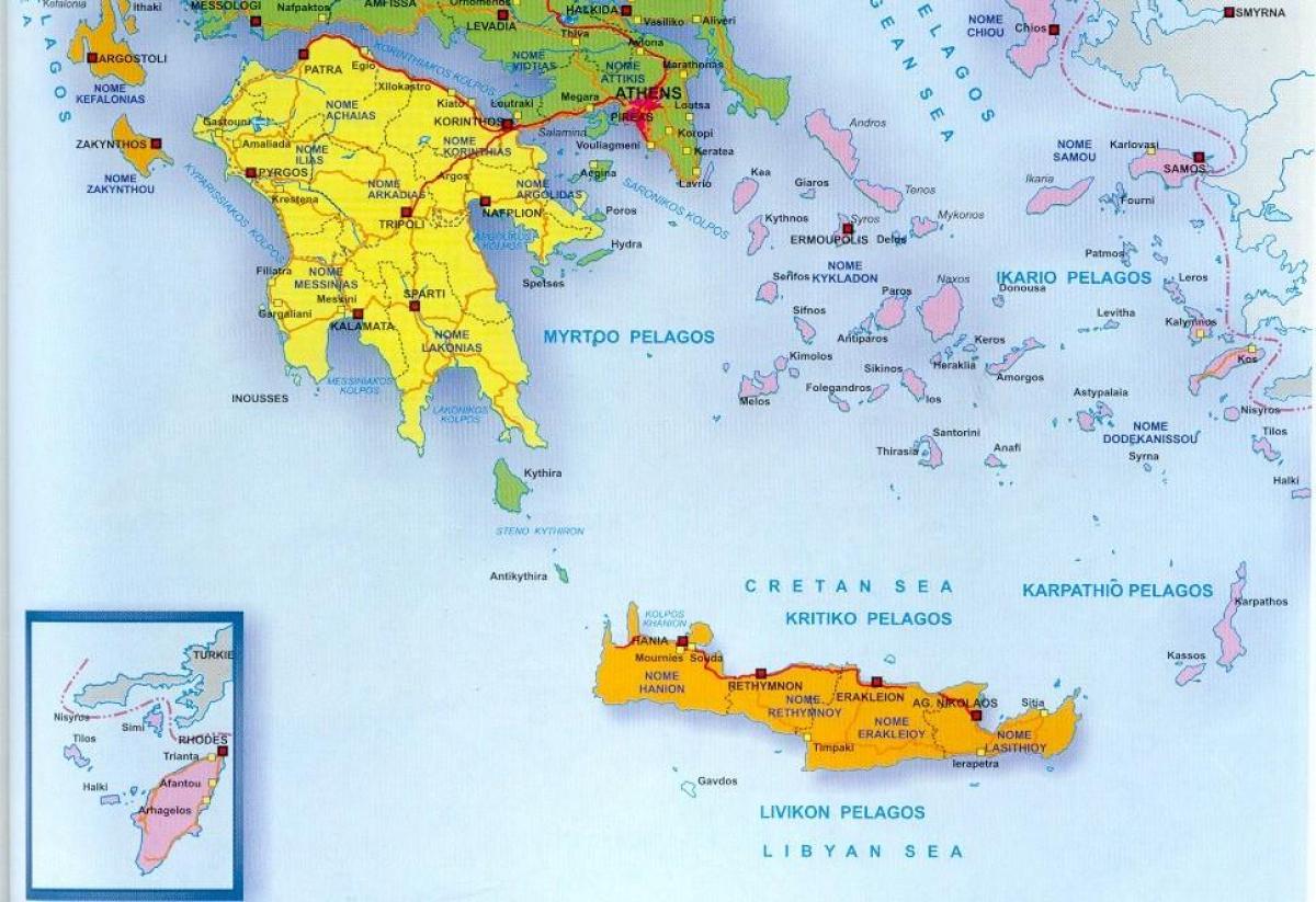Kaart Zuid-Griekenland